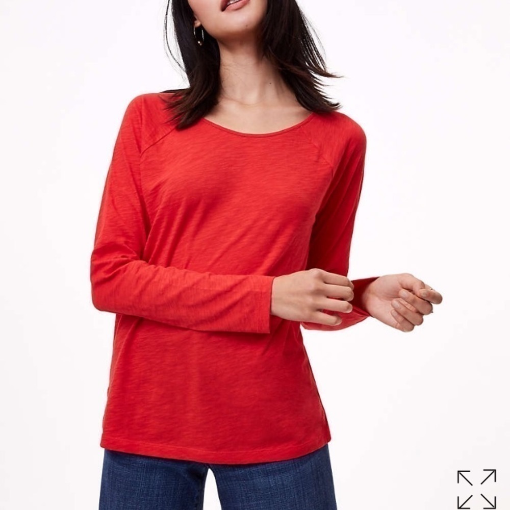 Ann Taylor LOFT Red Long Sleeve Textured Long sleeve Tee
